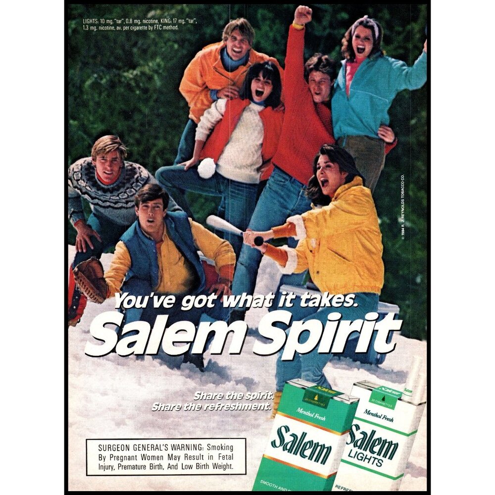 1986 Salem Cigarettes Vintage Print Ad Winter Wintertime Snowball Wall Art